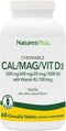 NaturesPlus Chewable Cal/Mag/VIT D3 with Vitamin K2 - 60 Chewable Tablets - Vanilla Flavor - Bone Health Supplement with Calcium , Magnesium , Vit...