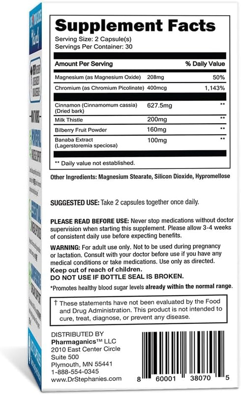 Blood Sugar 24 Hour - 7 in 1 Formula with Cinnamon, Banaba, Chromium, Milk Thistle, & More - Once Daily Supplement by Dr. Stephanie's...