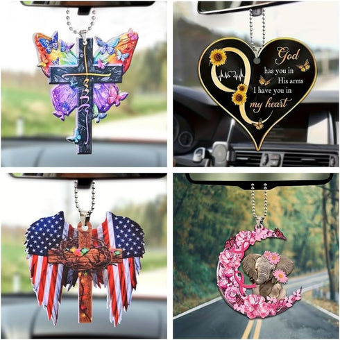 Butterfly Sunflower Letters Cross Car Pendant Car Hanging ornaments Car Mirror Hanging Accessories Christian Cross Rearview Mirror Accessories Car...