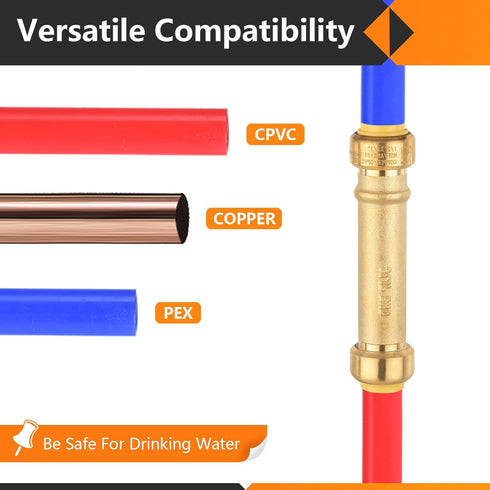 2-Pack Pushfit Slip/Repair Coupling, 1/2-Inch Push to Connect Plumbing Fittings with Disconnect Clip, Brass Push-fit Fittings for PEX, Copper, CPV...
