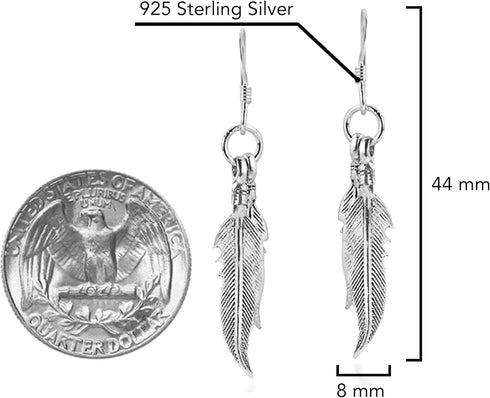 AeraVida Spectacular Double Feather .925 Sterling Silver Dangle Earrings | Luxurious and Elegant Feather Jewelry for a Timeless Look...