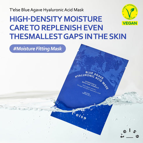 T'ELSE Blue Agave Hyaluronic Acid Mask 25ml*5ea, Watery Sheet Facial Mask with Close Adhesion, Moisturizing Facial Essence with Excellent Hydratio...