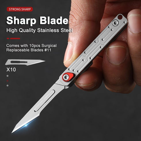 Small Keychain Knife, Mini Folding Pocket Knife with 10pcs Replaceable Surgical Blades, Scalpels Utility Knives, EDC Box Cutter for Women and Men...