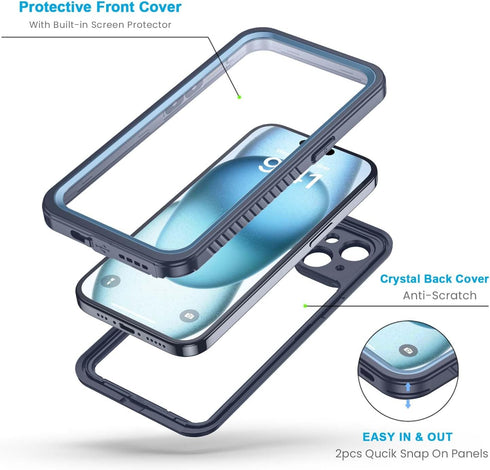 Lanhiem for iPhone 15 Case, IP68 Waterproof Dustproof Shockproof Cases with Built-in Screen Protector, 360 Full Body Protective Heavy Duty Rugged ...