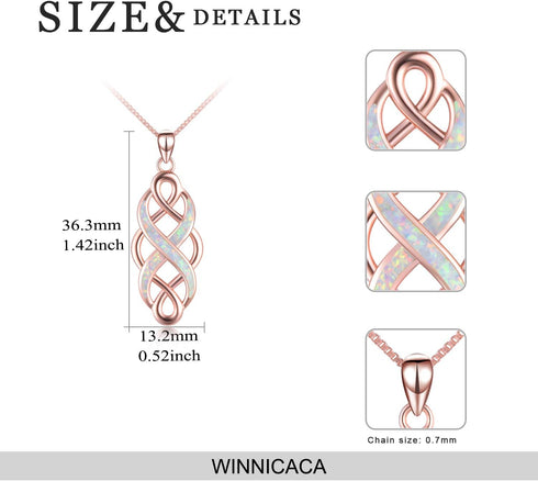 YFN Irish Celtic Knot Created Opal Pendant Necklace Sterling Silver Black Necklaces for Women Men 18"...
