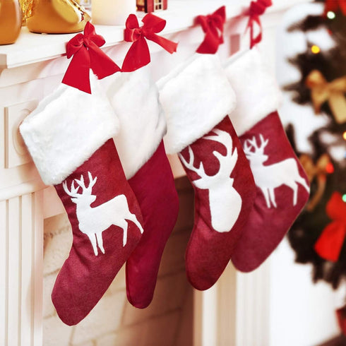 SupMLC Christmas Stockings, 2 Pcs 18 inches Christmas Stockings, Burlap with Large Plush Cuff Stockings, for Family Holiday Xmas Party Decorations...