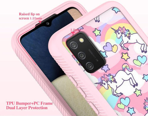 Compatible with Samsung Galaxy A02S, Cute Unicorn Pink Pattern Dual Layer Heavy Duty Shockproof Shockproof Defender Transparent Bumper Back Cover ...