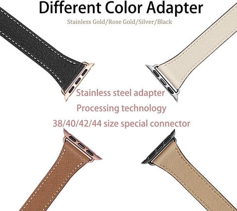 Bestig Bands Compatible with Apple Watch Band 40mm 41mm 38mm 42mm(Series 10) Women Men, Genuine Leather Double Tour Designed Slim Thin Strap for i...