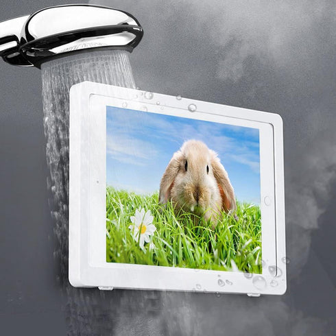 Shower Ipad Holder Waterproof Wall Mounted Upgrade, Bathroom Tablet Case Mount Shelf, Adhesive Touchable Cradle with Glass Mirror Anti-Fog Screen ...