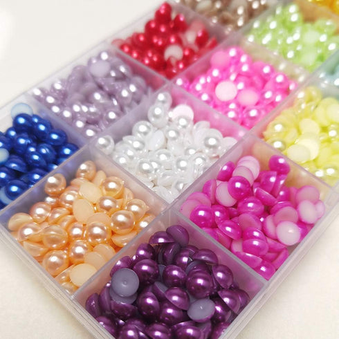 Chenkou Craft 900pcs Assorted 15 Colors 8mm immitaton Half Pearl Bead Flat Back Gem Scrapbook Craft DIY Beads Nail Art+ Plastic Box (8mm)...