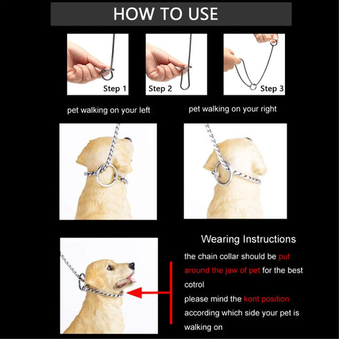 Mogoko Stainless Steel Dog Choke Chain Collar, Puppy Metal Snake Chain Pet Show Slip Collar Choker for Training Walking (Black;16.0"*3.0mm)...