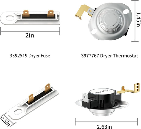 3387134 Cycling Thermostat 3392519 Dryer Thermal Fuse 3977767 High-Limit Thermostat 3977393 Cut-Off Switch - Fit for Whirlpool Ken.More May.tag Dryer Parts
