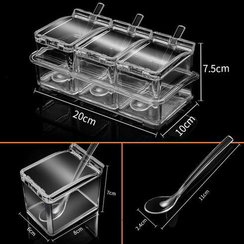 V·RESOURCING Clear Seasoning Box, 3 Pieces Seasoning Rack Spice Pots Storage Container for Spice Salt Sugar Cruet Liquid,Condiment Jars with 3 Spo...