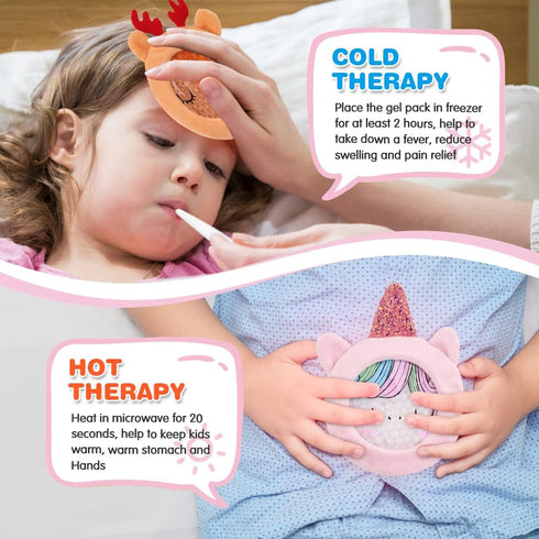 Hilph Kids Ice Packs for Boo Boos, Reusable Cold Packs with Sleeves for Kids Injuries, Toddler Animal Ice Packs Hot Cold Therapy for Kids Bumps, S...
