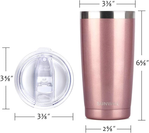 SUNWILL Travel Coffee Tumbler 20 oz, Insulated Mug with Lid, Stainless Steel Cup for Hot and Cold Drinks, Rose Gold...