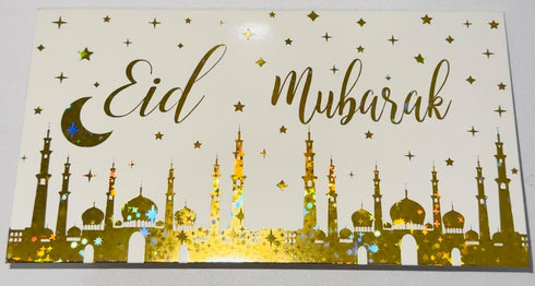 Eid Cash Envelopes 10 pcs/set Eid Greeting Card Holder Gold Foiled Eid Mubarak Money Envelope, White...