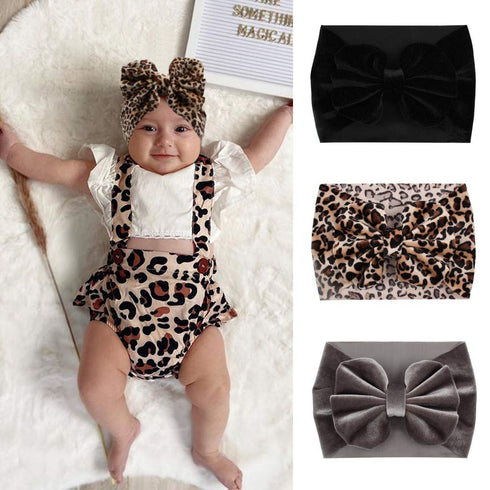 YanJie Leopard Baby Girl Hair Bow Headbands Soft Velvet Baby Bows Newborn Handmade Hair Hairbands Accessories Wide Headwraps for Toddler Kids Infa...