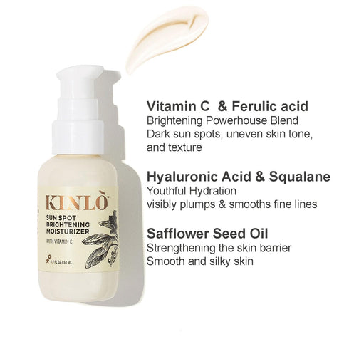 Kinlo Sun Spot Brightening Moisturizer | Vitamin C Ferulic acid Hyaluronic acid | Daily Brightening Serum Face Moisturizer | Black Owned Skincare ...