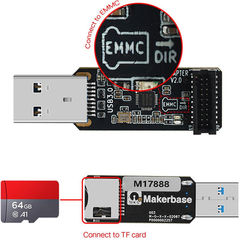 High Speed MKS EMMC USB3.0 Adapter MKS EMMC-Adapter V2 for EMMC Module MicroSD andTF Memory Card...