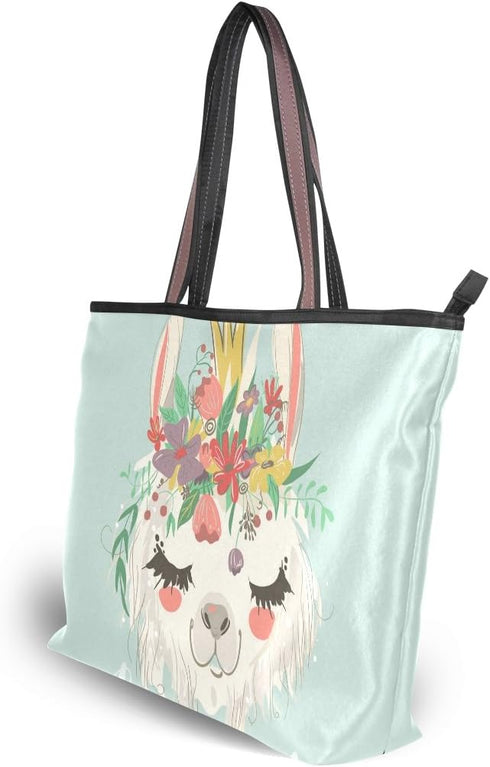 Shoulder Bag Cute Llama Flower Printing Handbag Totes Purses for Women...