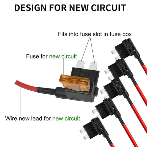 MuHize Fuse Tap Kit 5 Pack - Upgraded 12V Automotive Add-a-Circuit Taps, Locking Clip Adapter with 5A Blade Fuse for Car Truck SUV | Anti-Vibratio...