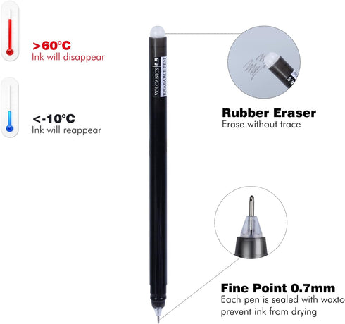Volcanics Erasable-Gel-Pens Black, 30PCS Fine Point 0.7 mm, Mistakes Dispear Smudge Free Perfect for School, Office, and Home Use...