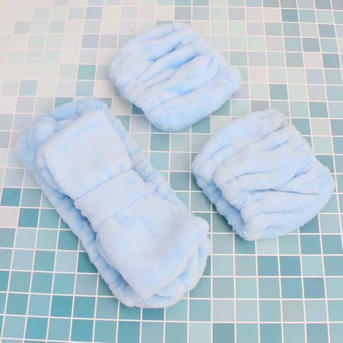 3 Pack Spa Headband and Wrist Washband Face Wash Set,Reusable Soft Makeup Headband Fleece Skincare Headbands for Washing Face Shower (Loose Blue)...