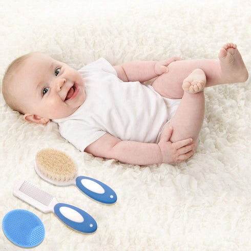Baby Hair Brush and Comb Set for Newborns & Toddlers | Natural Soft Goat Bristles | Ideal for Cradle Cap | Perfect Baby Registry Gift (Blue)...
