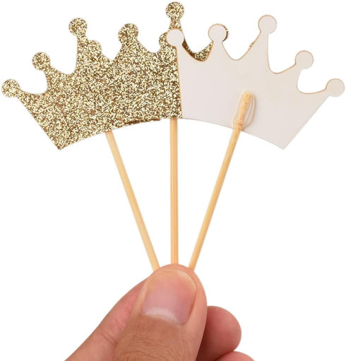 Crown Cupcake Toppers 48 Pcs Light Gold Glittery Princess Cake Picks for Baby Shower Birthday Party Decorations Supplies...