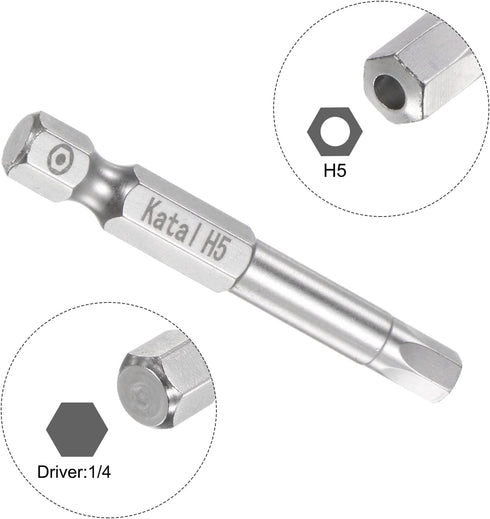 H5 Hex Screwdriver Bit 1/4" Hex Shank 2" Length Magnetic Security Screw Driver Power Tool...