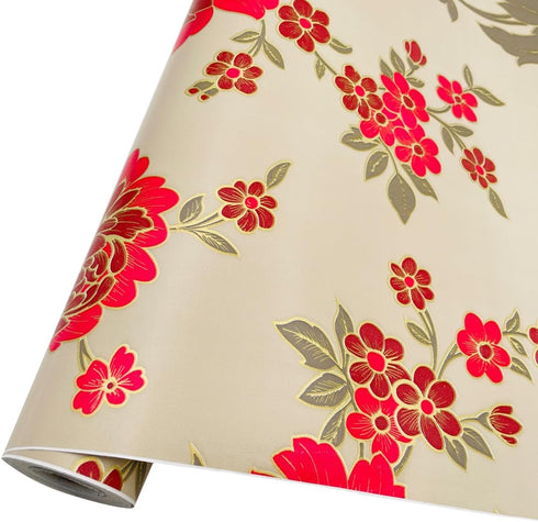 LovingWay 14.7 feet Wallpaper Roll Red Peony Floral Shelf Liner 17.7x177 Inch Christmas Storage Drawer Lining Paper Refresh Home School Furnitures...