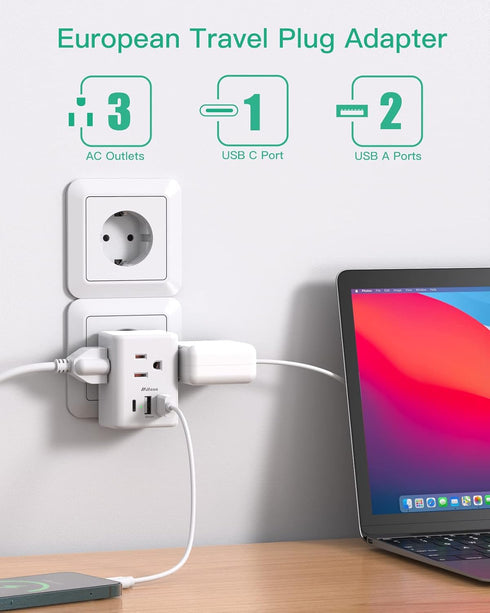 European Travel Plug Adapter with USB Charging Ports(1 USB C), International Type C Power Adapter for US to Most of Europe EU Italy France Spain G...
