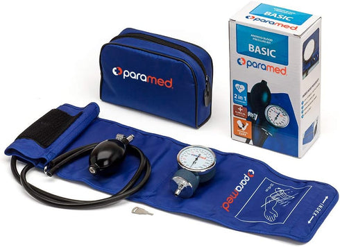 PARAMED Aneroid Sphygmomanometer – Manual Blood Pressure Cuff with Universal Cuff 8.7-16.5" and D-Ring – Carrying Case in The kit – Blue – Stethos...