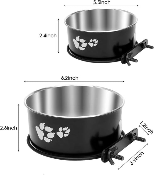 Kennel Water Bowl Hanging, ShineMe 2 Pack Stainless Steel Food and Water Bowl for Dog Cage, Crate, Kennel Bowls Mountable for Medium and Small Dog...