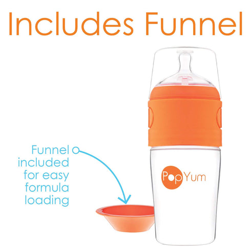 PopYum 9 oz Orange Anti-Colic Formula Making/Mixing/Dispenser Baby Bottle with #2 Medium Flow Nipple, 260 ml, BPA-Free, Natural Latch...