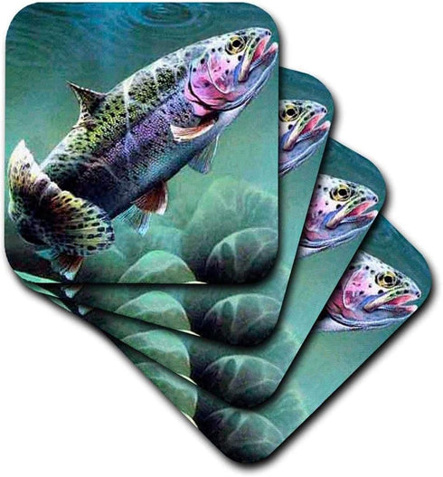 3dRose cst_3462_3 Rainbow Trout-Ceramic Tile Coasters, Set of 4...