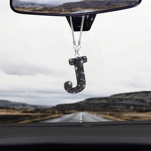 TobeQueen Car Rear View Mirror Ornament Hanging Lucky Crystal Pendant Black Bling Car Accessories for Women Rhinestone Charm Auto Decoration (Blac...