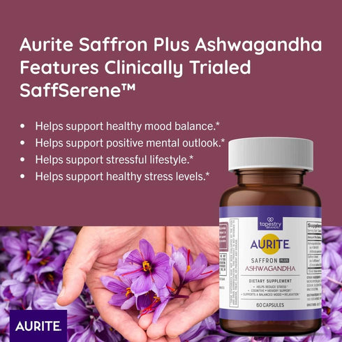 Saffron Ashwagandha Supplement | Stress Management, Mood Support, Long-Term Memory, for Women & Men. 60 Count, Vegetarian Friendly, Non-GMO, Glute...