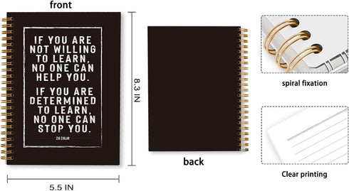 ZIG ZIGLAR Quote If You Are Not Willing To Learn Lined Hardcover College Ruled Spiral Notebook Journal for Work Notes Journaling 5.5×8.3 Inch,Moti...