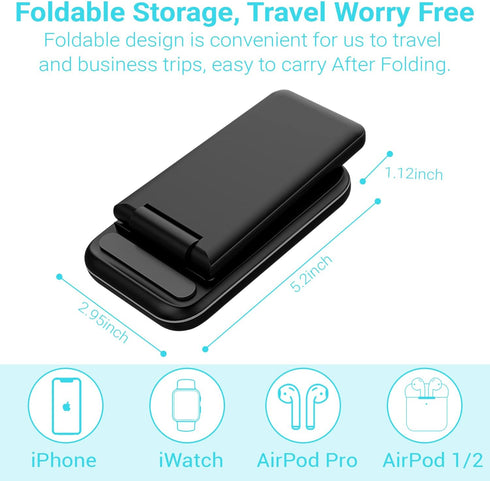 Foldable Wireless Charger Station – 3 in 1 Qi Wireless Charger Dock for iPhone and Apple Watch – Fast Charging Universal Dock for Samsung, Huawei,...