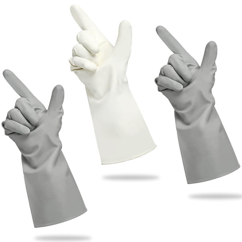 Cleanbear Cleaning Gloves Latex Free Rubber Gloves Reusable Lightweight and Durable Set of 3 with 2 Pairs of Gray Gloves and 1 Pair of White (12 I...