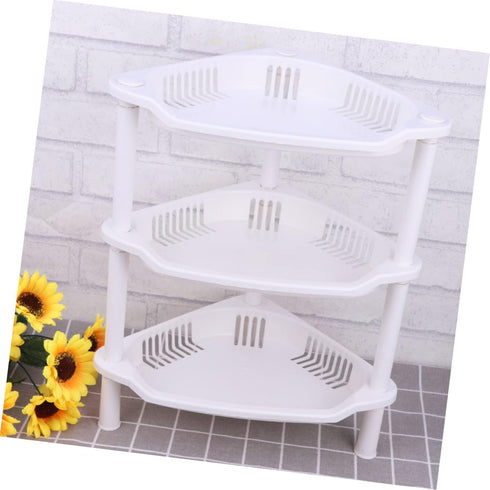 STOBAZA 3 Shelf Layer Stand Home Plastic Shelves Corner Storage Kitchenwhite Basket Organizer Small Household Desk Bathroom for Rack...