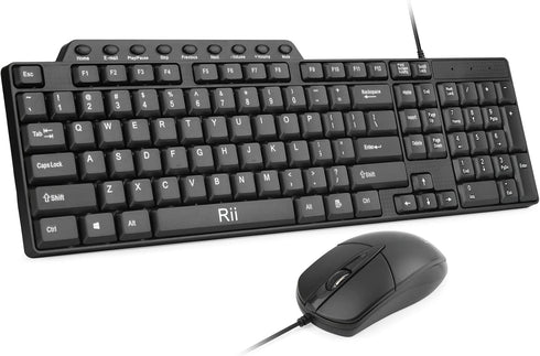 Basic Keyboard and Mouse,Rii RK203 Ultra Full Size Slim USB Basic Wired Mouse and Keyboard Combo Set with Number Pad for Computer,Laptop,PC,Notebo...