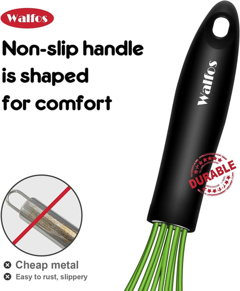 Walfos Silicone Whisk, Rubber Whisks for Cooking, Baking (11,9,8.5 inch) - Heat Resistant Kitchen Whisks for Non-stick Cookware, Balloon Egg Beate...