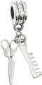 Sterling Silver Hair Stylist Scissors Comb European Style Dangle Bead Charm...