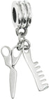 Sterling Silver Hair Stylist Scissors Comb European Style Dangle Bead Charm...
