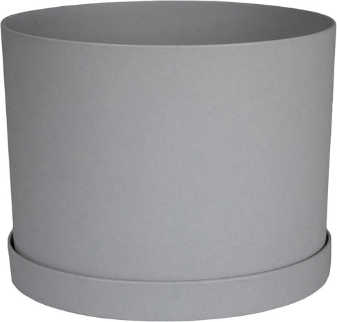 Bloem Mathers Round Planter with Saucer Tray: 6" - Cement - Modern Design, Durable Plastic Pot, Removable Saucer, for Indoor & Outdoor Use, Garden...