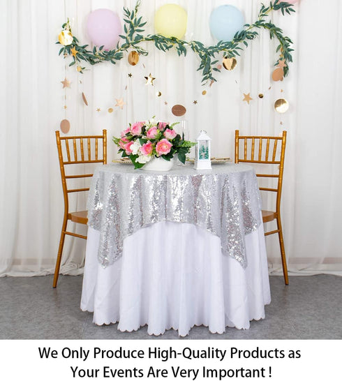 ShinyBeauty Sequin Tablecloth 36x36-Inch-Silver Square Glitter Table Cover Silver Table Cloths for Parties-190626J...