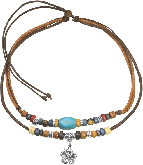 Boho Necklace Woman Tribal Layered Necklace Retro Boho Style Turquoise Necklace Braided Necklace for Woman Retro Fashion Adjustable Hemp Cords Woo...