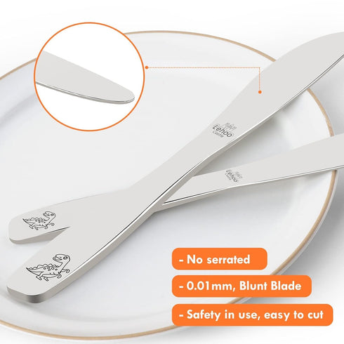 Lehoo Castle Kids Silverware Stainless Steel 6 Piece - Toddler Spoons and Forks Knife Set, Metal Kids Cutlery Set, Toddler Utensils Self Feeding (...